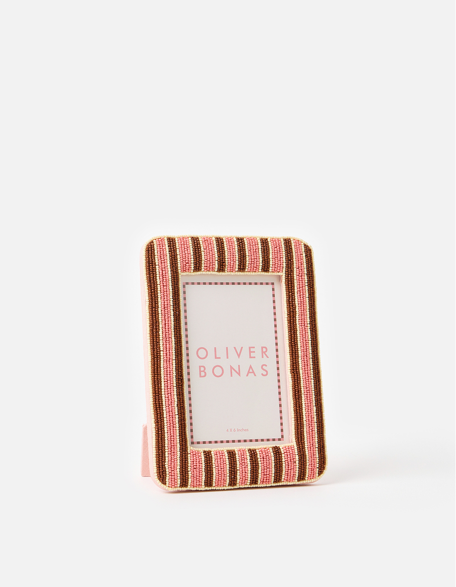 Damia Pink & Brown Beaded Photo Frame 4x6